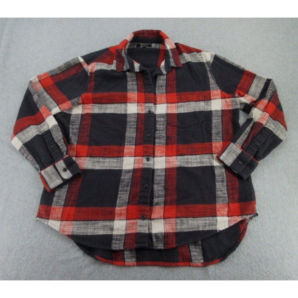 Madewell Womens Flannel Relaxed Red Navy Blue Plaid Button Down Shirt M